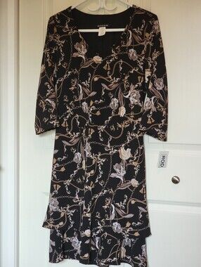 Rodan Black Floral & Chain-Print V-Neck Midi Dress